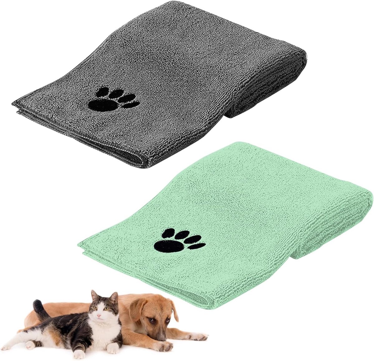 SnelShoppen - Set van 2 Dierenhanddoeken voor Honden en Katten, 75 x 35 cm, Zeer Absorberende en Sneldrogende Microvezel Handdoeken, Zacht en Licht vo