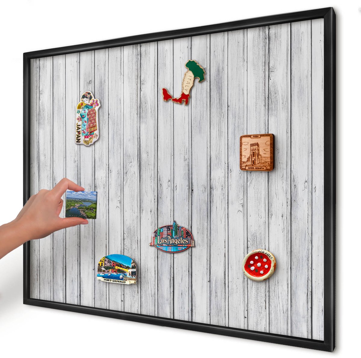 Artprintcave Wit Magneetbord mit Zwart Frame - 80x60 cm - Licht Hout Memobord Keuken - Rustiek Magneet Bord mit Frame - Texturen