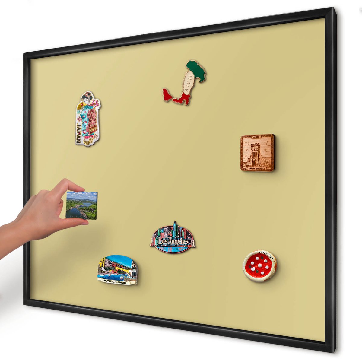 Artprintcave Geel Magneetbord mit Zwart Frame - 80x60 cm - Vintage Geel Memobord Keuken - Minimalist Magneetbord Voor Keuken - Achtergronden En Patronen
