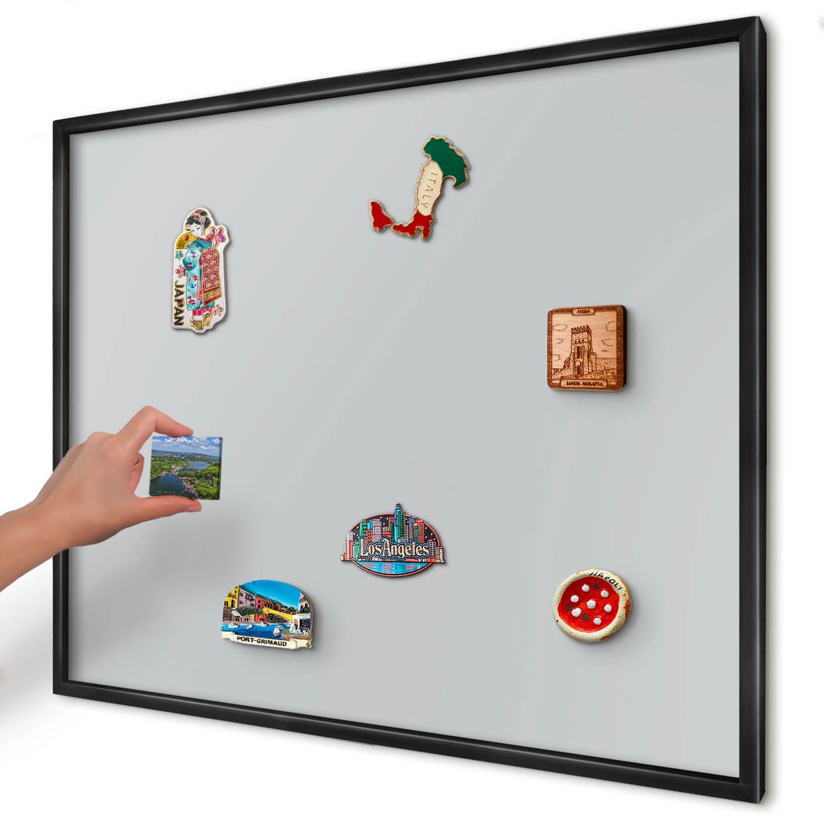 Artprintcave Grijs Magneetbord mit Zwart Frame - 80x60 cm - Lichtgrijs Magnetisch Bord - Minimalist Magneet Bord mit Frame - Achtergronden En Patronen