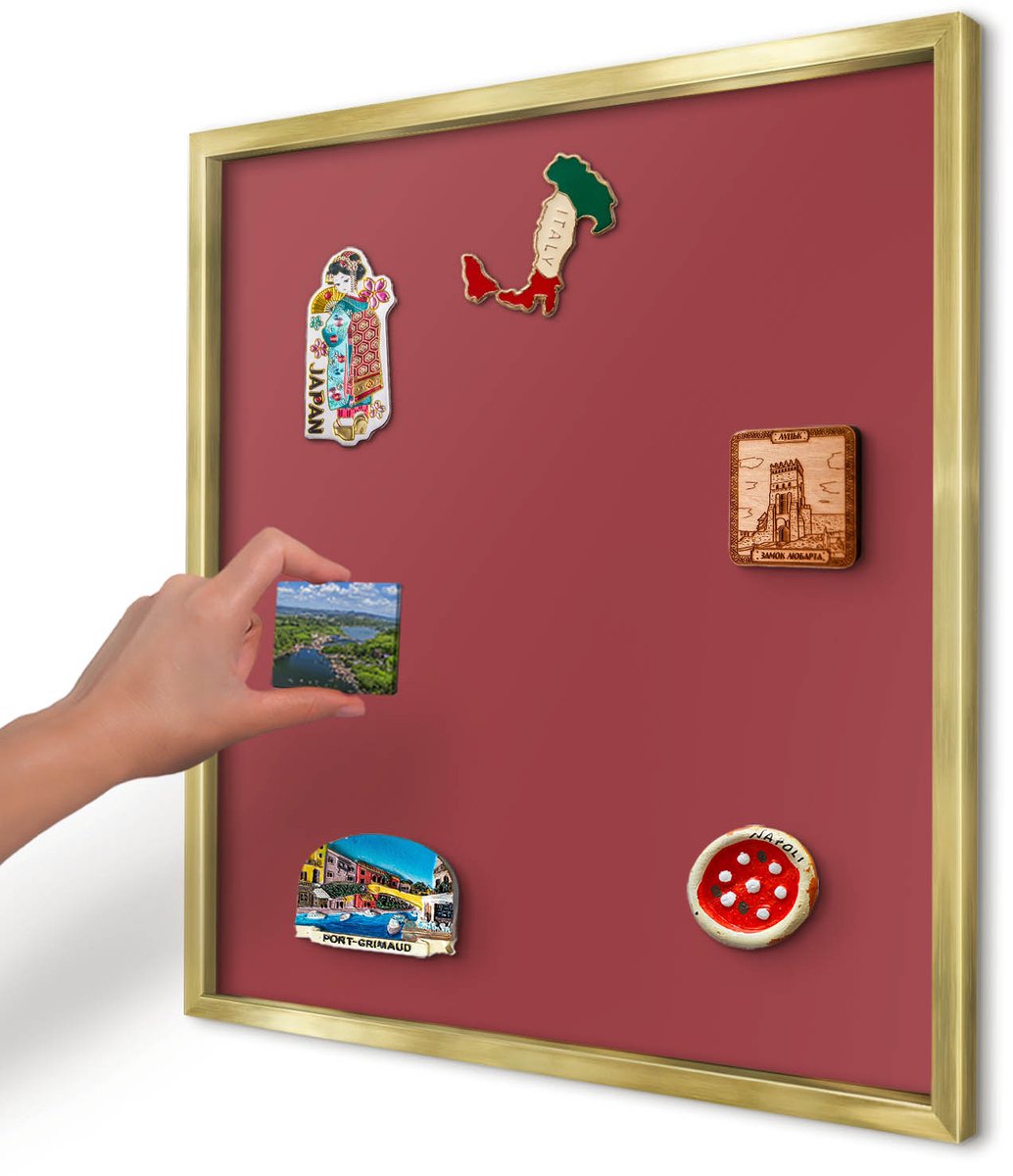 Artprintcave Bordeaux Magneetbord mit Gouden Frame - 50x50 cm - Bordeauxrode Kleur Magnetisch Bord - Minimalist Magneet Bord mit Frame - Achtergronden En Patronen