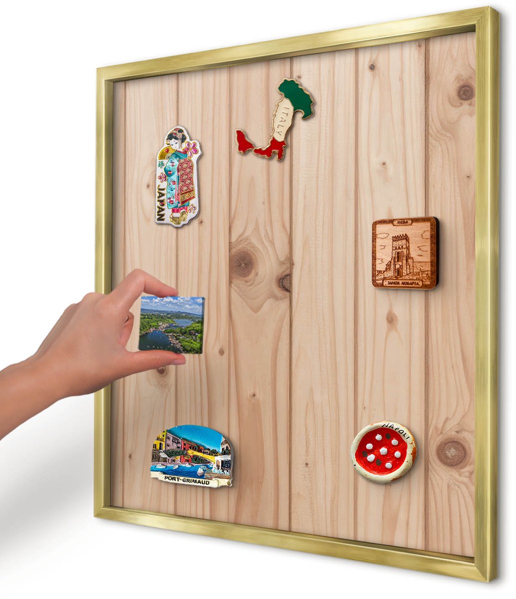 Artprintcave Beige Magneetbord mit Gouden Frame - 50x50 cm - Houten Patroon Magneetbord Voor Foto's - Rustiek Magneetbord Voor Keuken - Texturen