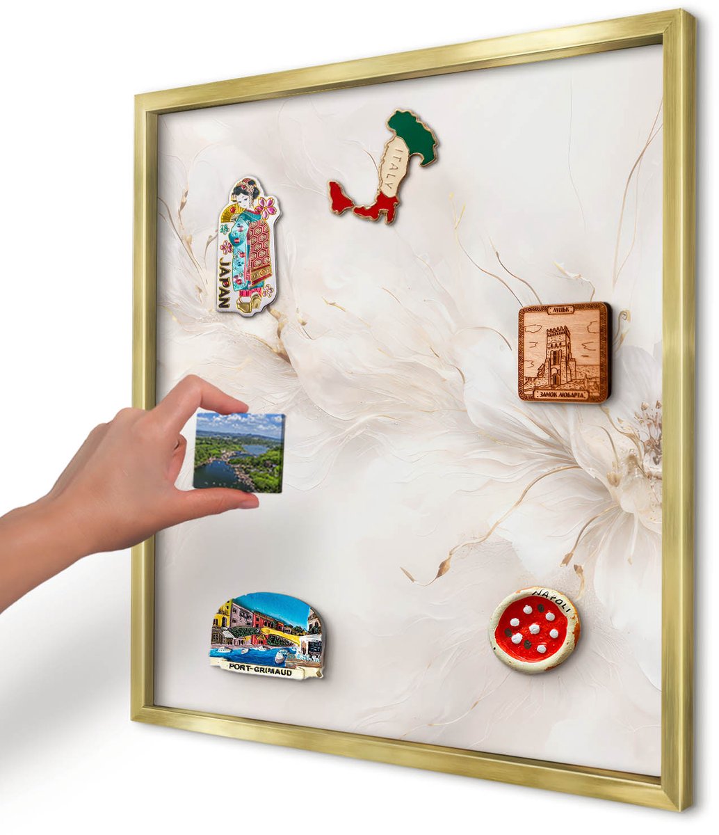 Artprintcave Romig Magneetbord mit Gouden Frame - 50x50 cm - Bloemige Elegantie Magnetisch Bord - Schilderachtig Bord Voor Magneten - Bloemen En Planten