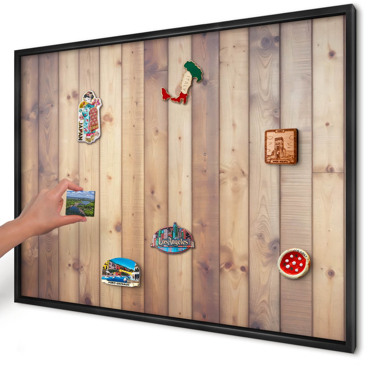 Artprintcave Bruin Magneetbord mit Zwart Frame - 100x70 cm - Houten Planken Magneetbord Voor Foto's - Rustiek Notitiebord - Texturen