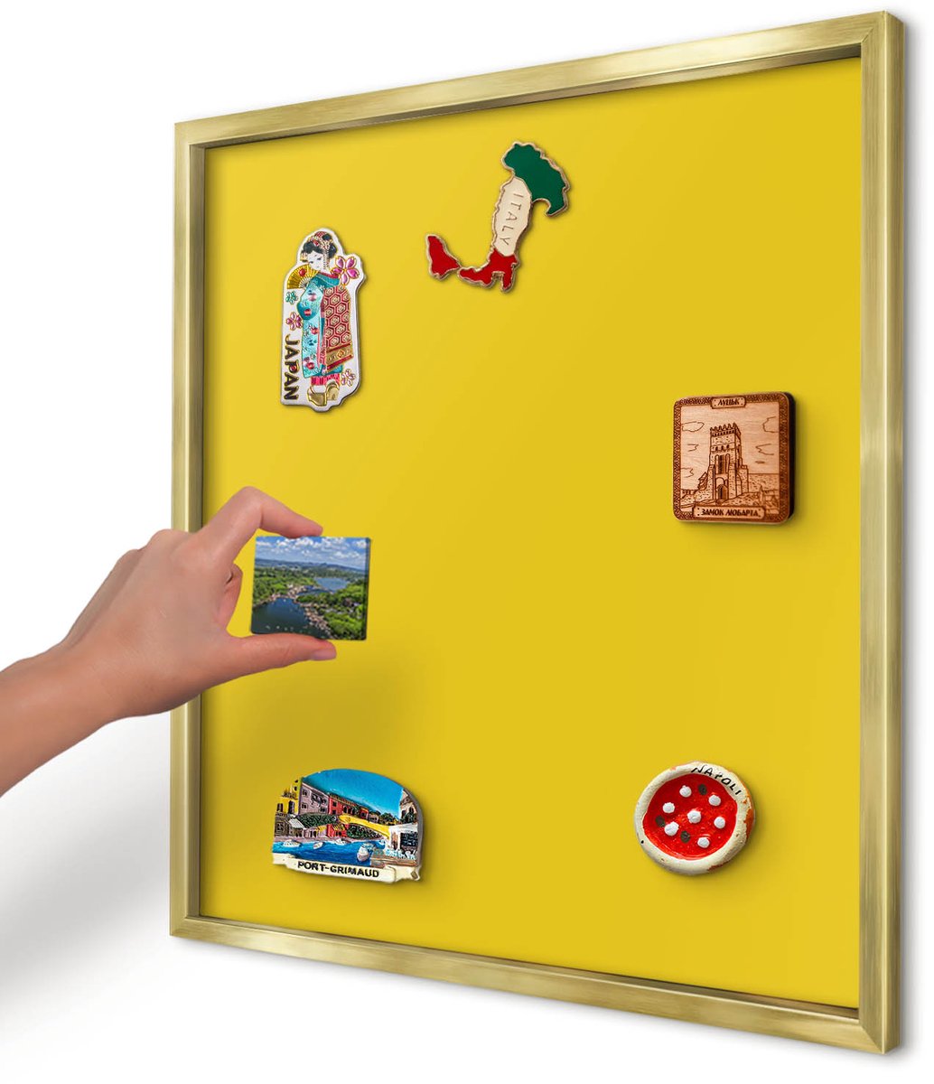 Artprintcave Geel Magneetbord mit Gouden Frame - 50x50 cm - Intens Geel Bord Voor Magneten - Minimalist Magneetbord Voor Foto's - Achtergronden En Patronen