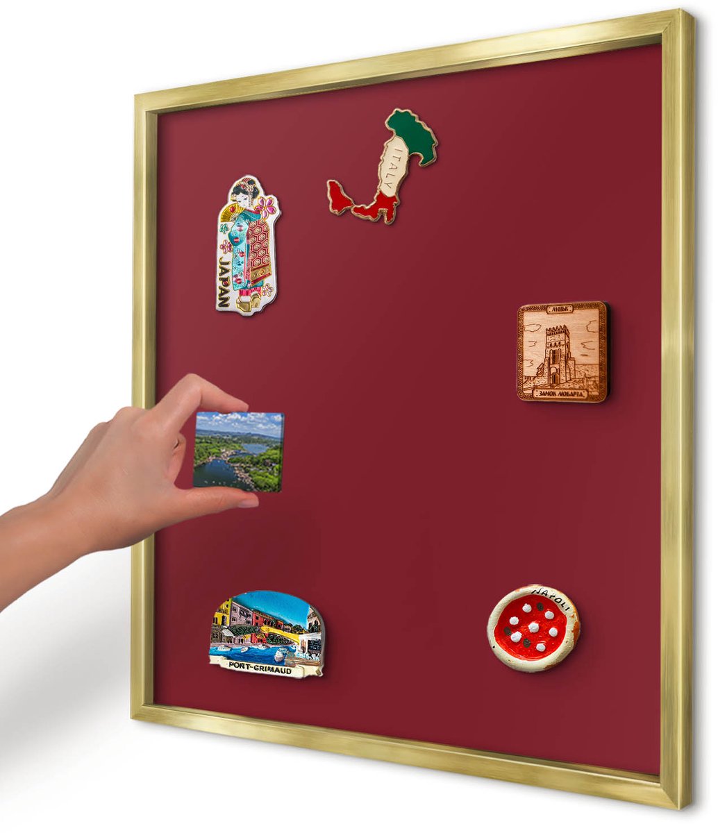 Artprintcave Bordeaux Magneetbord mit Gouden Frame - 50x50 cm - Levendig Bordeauxrood Wandbord Magnetisch - Minimalist Notitiebord - Achtergronden En Patronen