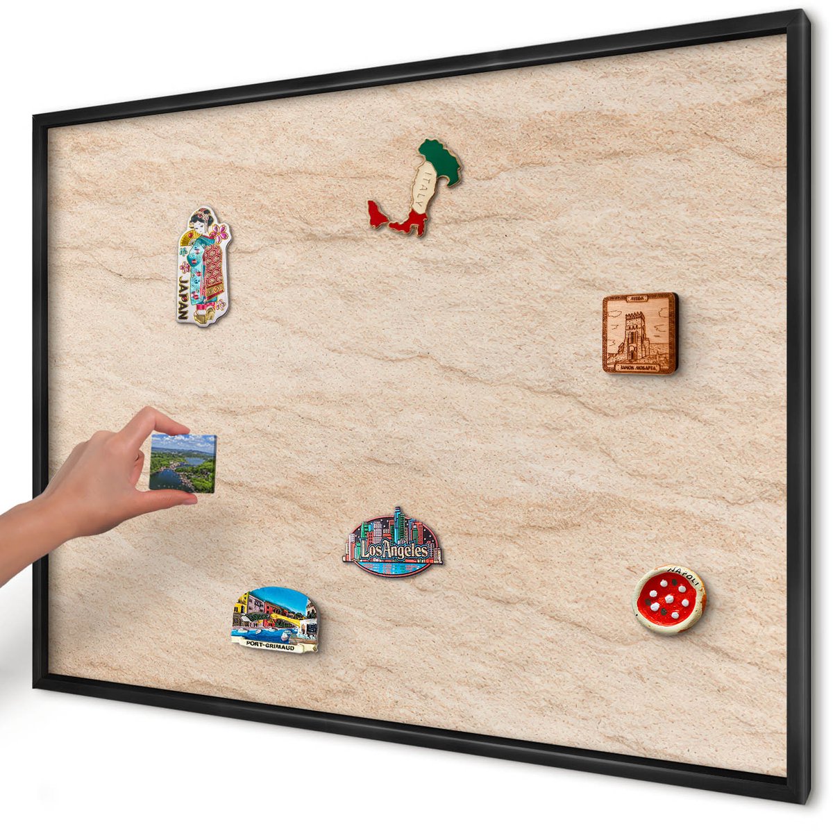 Artprintcave Beige Magneetbord mit Zwart Frame - 100x70 cm - Natuurlijke Elegantie Magnetische Organizer - Minimalist Magneet Bord mit Frame - Achtergronden En Patronen