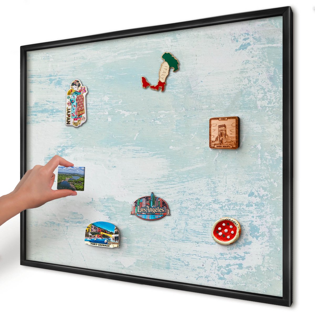Artprintcave Wit Magneetbord mit Zwart Frame - 80x60 cm - Pastelkleurige Schaafwonden Notitiebord - Minimalist Magnetische Organizer - Texturen