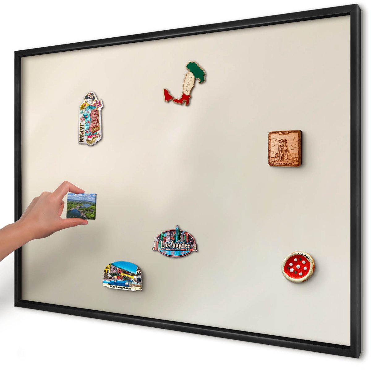 Artprintcave Beige Magneetbord mit Zwart Frame - 100x70 cm - Misttoon Magneetbord Voor Foto's - Minimalist Magnetisch Bord Voor Magneten - Achtergronden En Patronen