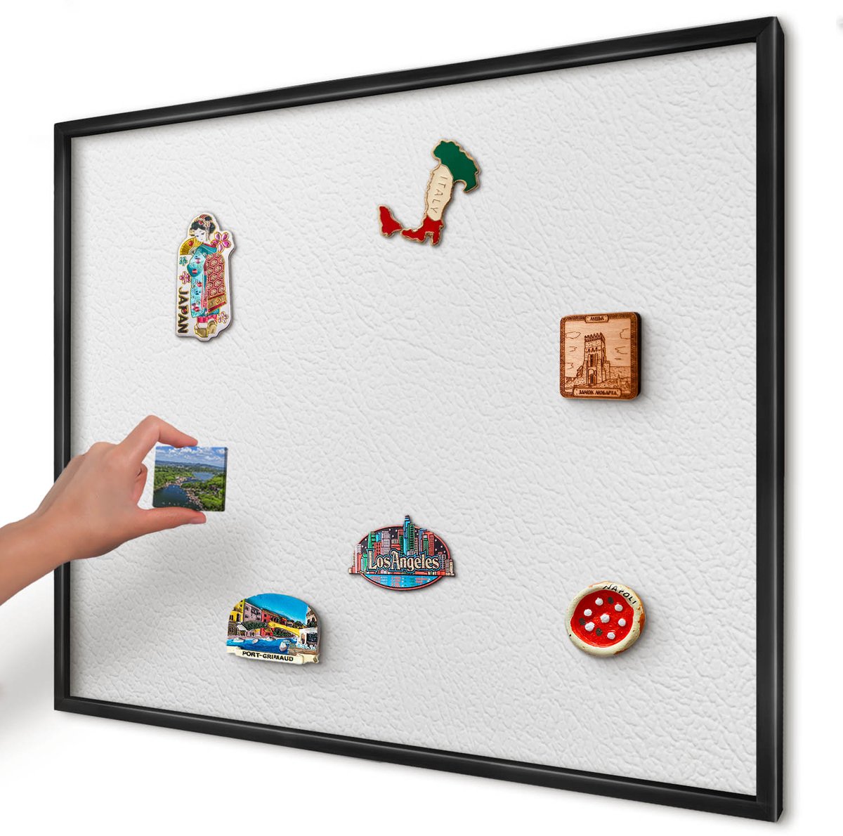 Artprintcave Wit Magneetbord mit Zwart Frame - 80x60 cm - Witte Textuur Memobord Keuken - Minimalist Notitiebord - Texturen