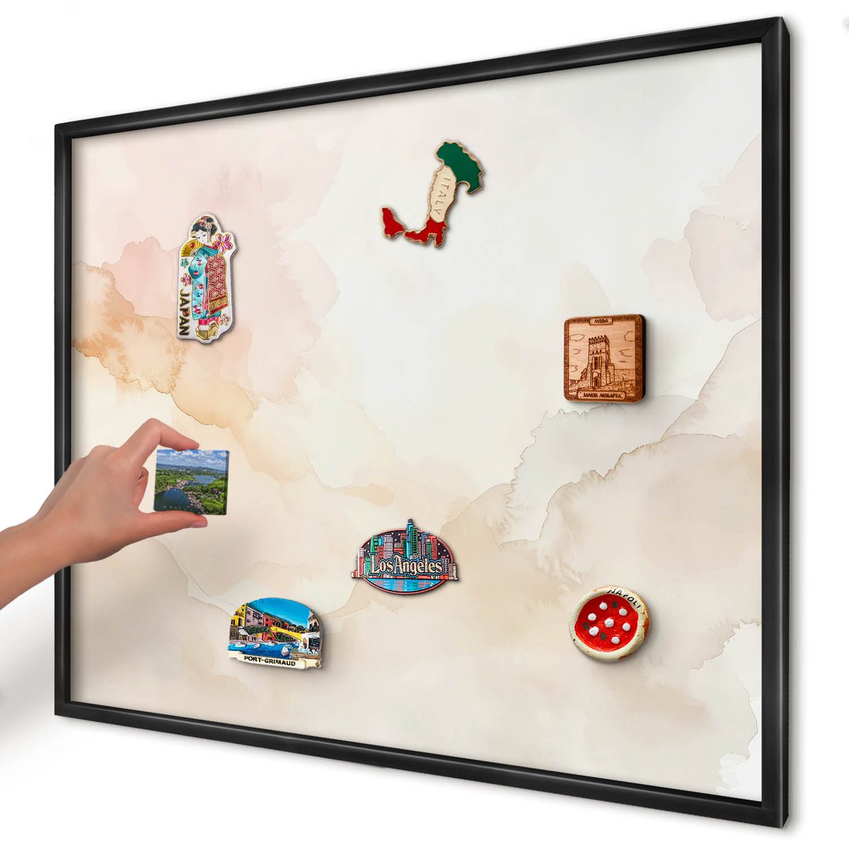 Artprintcave Beige Magneetbord mit Zwart Frame - 80x60 cm - Pastel Vrede Magneetbord Voor Foto's - Waterverf Bord Voor Magneten - Abstractie