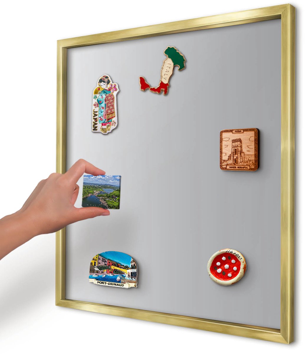 Artprintcave Grijs Magneetbord mit Gouden Frame - 50x50 cm - Grijze Gradiënt Magneetbord Voor Foto's - Minimalist Notitiebord - Achtergronden En Patronen
