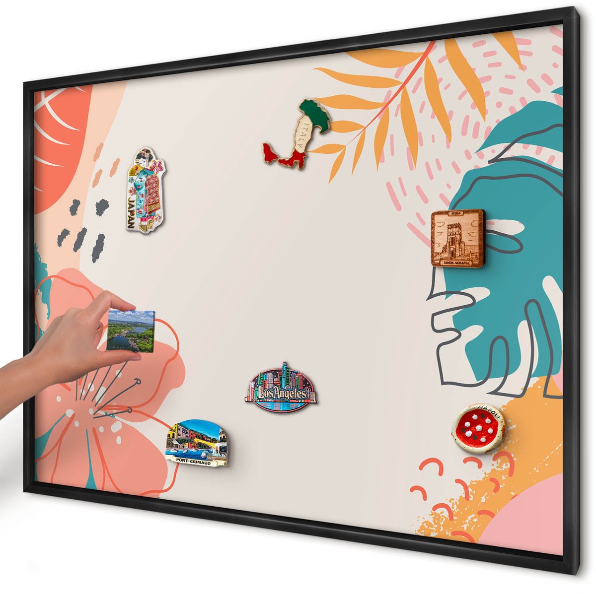 Artprintcave Romig Magneetbord mit Zwart Frame - 100x70 cm - Moderne Natuur Bord Voor Magneten - Abstract Magnetisch Bord Voor Magneten - Bloemen En Planten