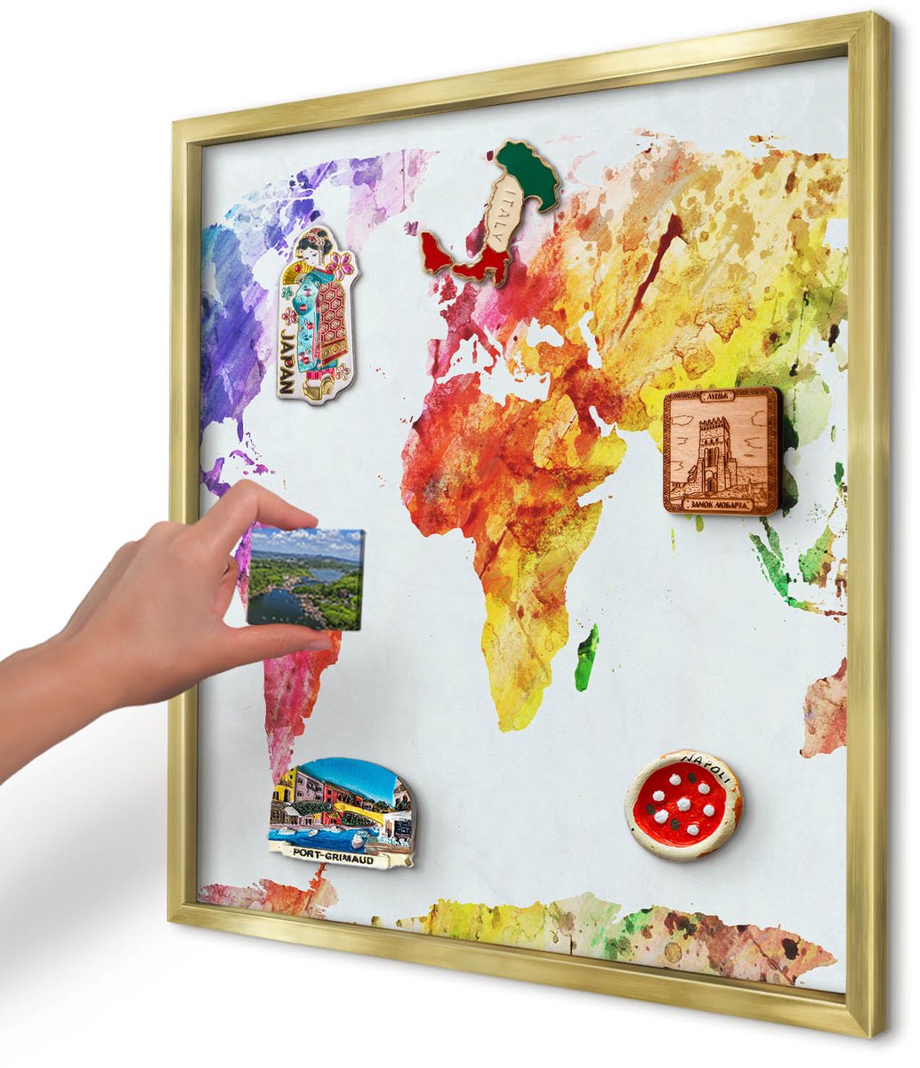 Artprintcave Geel Magneetbord mit Gouden Frame - 50x50 cm - Kleurenkaart Magnetische Organizer - Waterverf Magneet Bord mit Frame - Kaarten