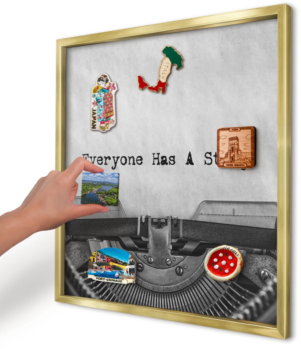 Artprintcave Zwart Magneetbord mit Gouden Frame - 50x50 cm - Vintage Machine Notitiebord - Vintage Magneet Bord mit Frame - Deel