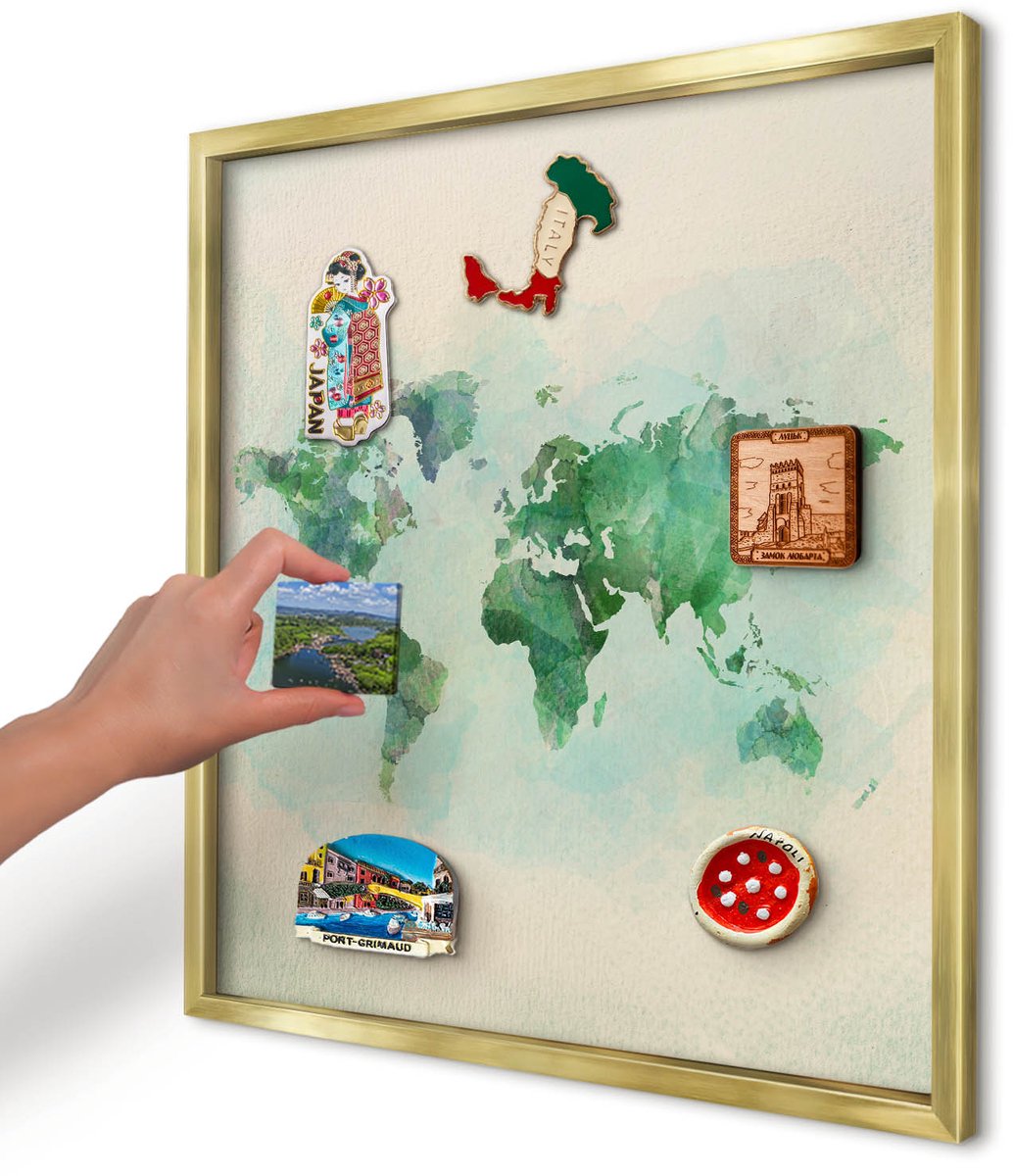 Artprintcave Groente Magneetbord mit Gouden Frame - 50x50 cm - Wereldkaart Magneetbord Voor Foto's - Waterverf Magneetbord Voor Keuken - Kaarten