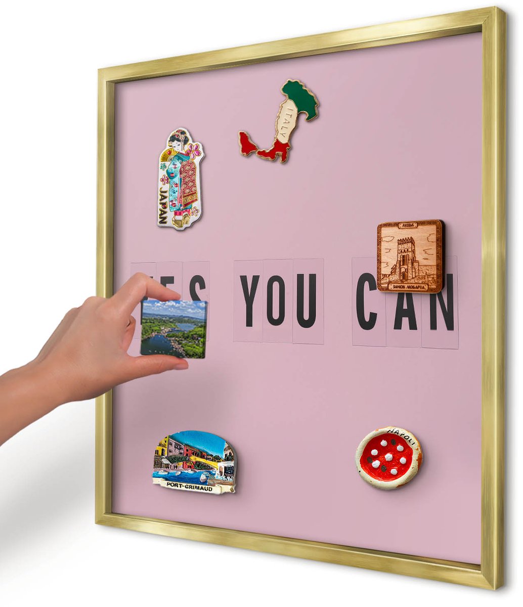 Artprintcave Roze Magneetbord mit Gouden Frame - 50x50 cm - Motivatie Elke Dag Magnetische Organizer - Minimalist Memobord Keuken - Teksten