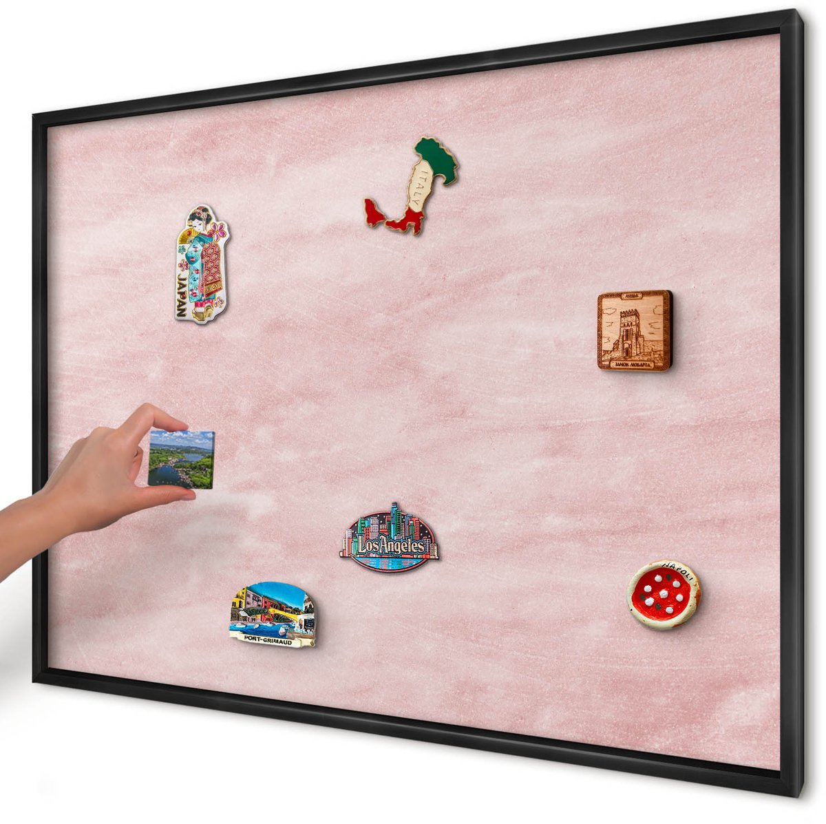 Artprintcave Roze Magneetbord mit Zwart Frame - 100x70 cm - Roze Textuur Memobord Keuken - Minimalist Notitiebord - Achtergronden En Patronen