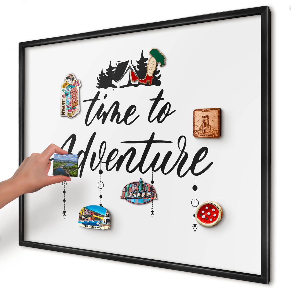 Artprintcave Wit Magneetbord mit Zwart Frame - 80x60 cm - Avontuur Wacht. Magnetisch Bord Voor Magneten - Minimalist Magnetisch Bord - Teksten