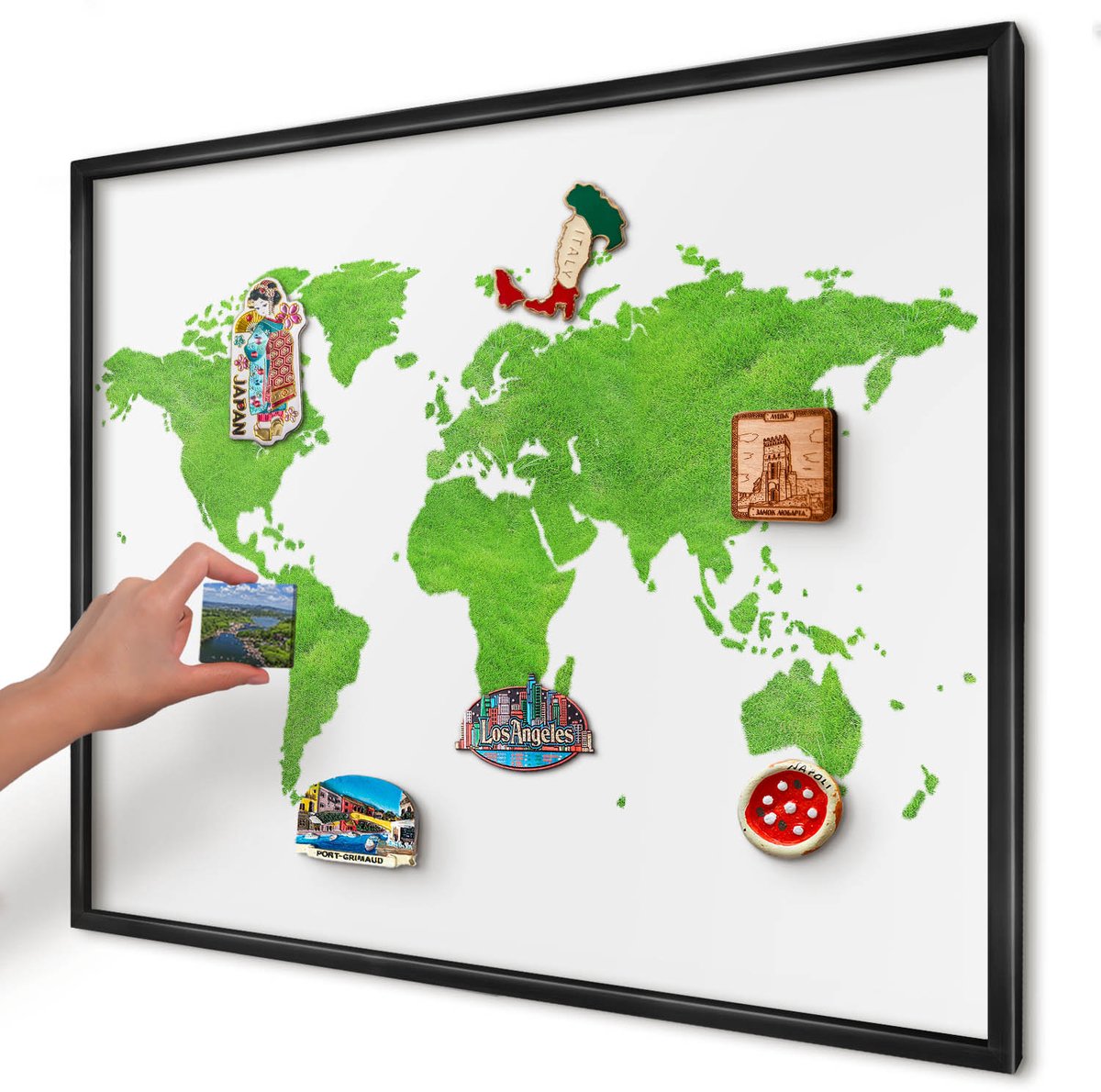Artprintcave Groente Magneetbord mit Zwart Frame - 80x60 cm - Groene Kaart Wandbord Magnetisch - Minimalist Magneetbord Voor Foto's - Kaarten