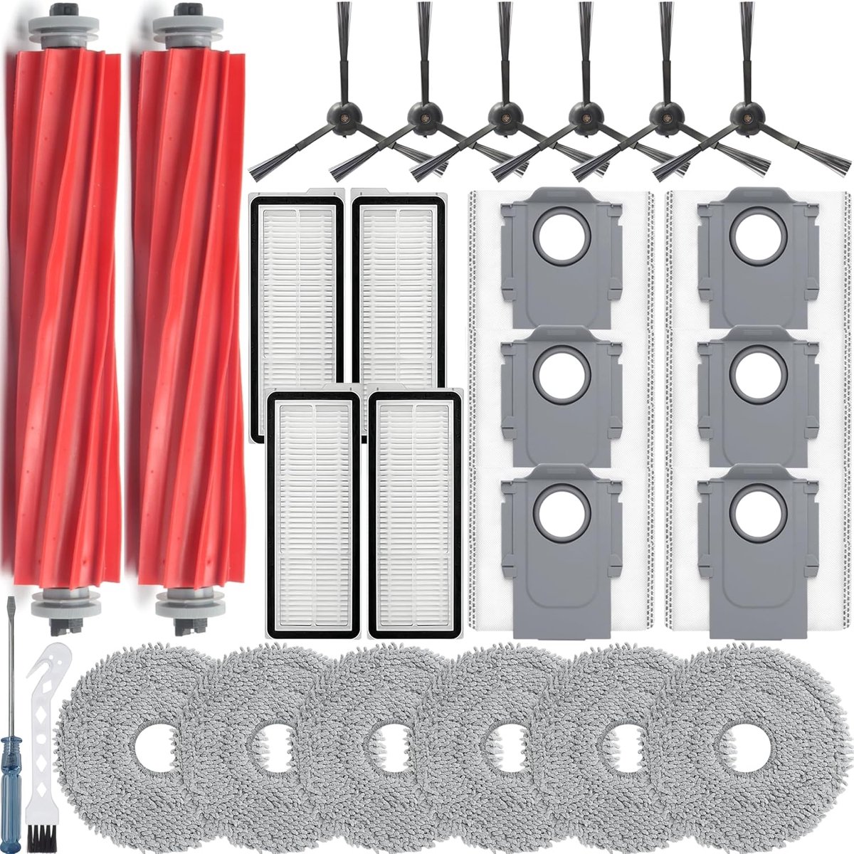 22-delige accessoireset voor Roborock Qrevo S/Qrevo Pro robotstofzuiger, 1 hoofdborstel, 4 Hepa-filters, 4 dweilpads, 4 zijborstels en 6 stofzakken, compatibel met Qrevo Pro/Qrevo S