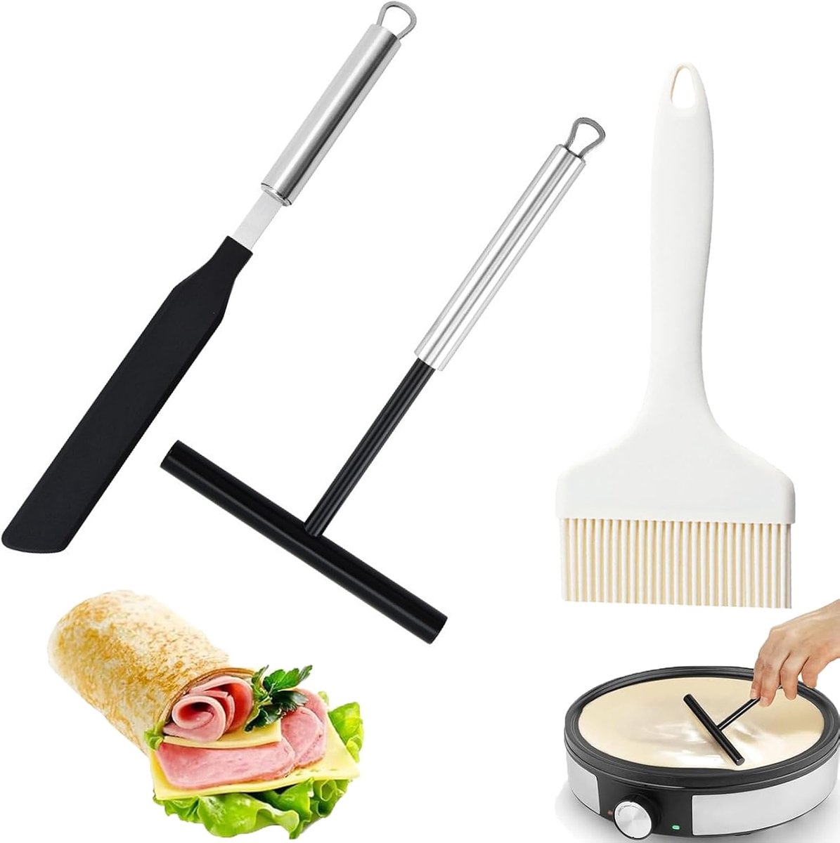 3 stuks pannenkoekenspatel, accessoireset van roestvrij staal en