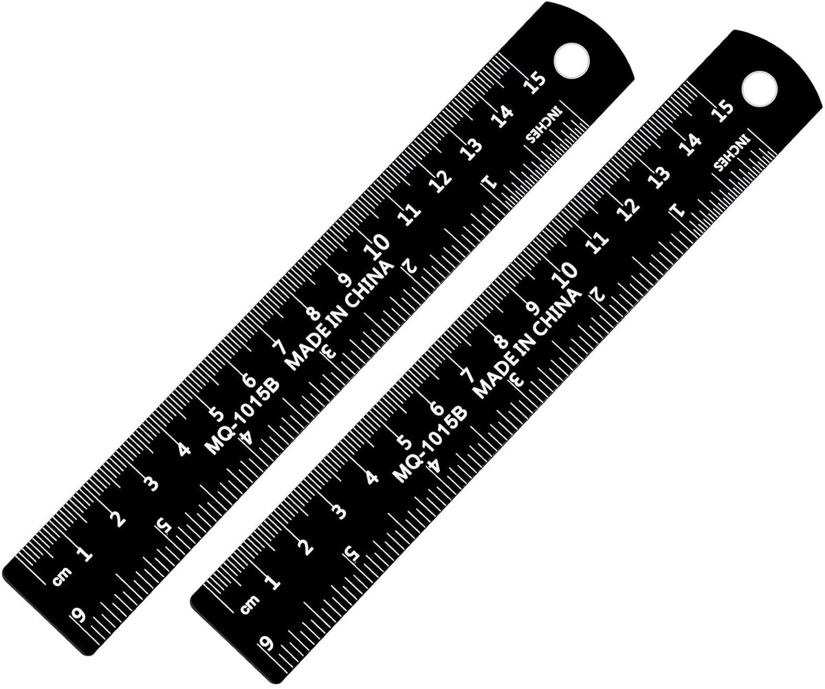 SnelShoppen - 2 stuks metalen liniaal 15 cm | Dubbele schaal liniaal, 15 cm, schoolliniaal, kantoorliniaal, technische tekeningen, lichtgewicht alumin