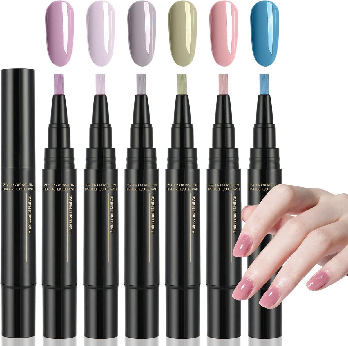 AYBUY 6 stuks 3-in-1 gelnagellakpenset, sneldrogende nagelkunstpennen, geen basislaag nodig, toepassing in één stap - ShopVlot