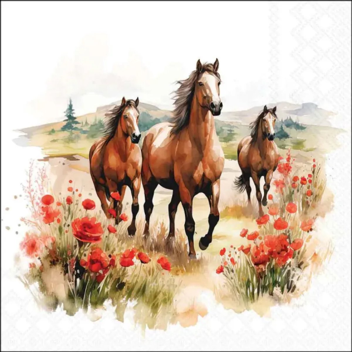 Servetten "Trotting horses" 33x33 cm