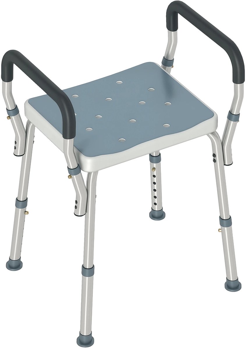 Atlasyx Douchekruk - Douchestoel - Badkamerkruk - Badstoel - Badkruk - Antislip voetsteunen - Verstelbaar 57-69 cm - Blauw
