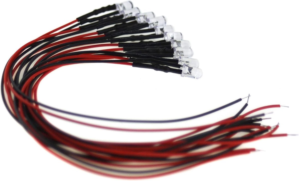 SnelShoppen - 10 x 5 mm Warmwitte LED Lampjes met Aansluitkabel en Weerstand - 5 Volt, Ideaal voor Feest, Tuin, Keuken, Camping - 3000K, Klaar om te G