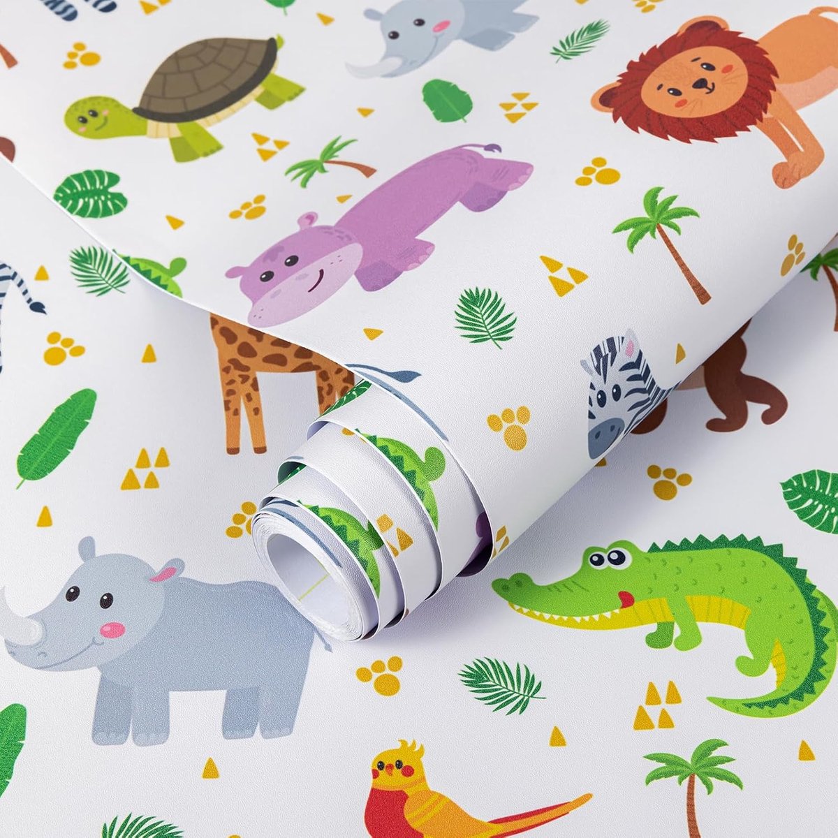 Meubelstickers, folie, 40 x 300 cm, kinderbehang met schattig diermotief, voor kinderkamerwanddecoratie en meubeldecoratie