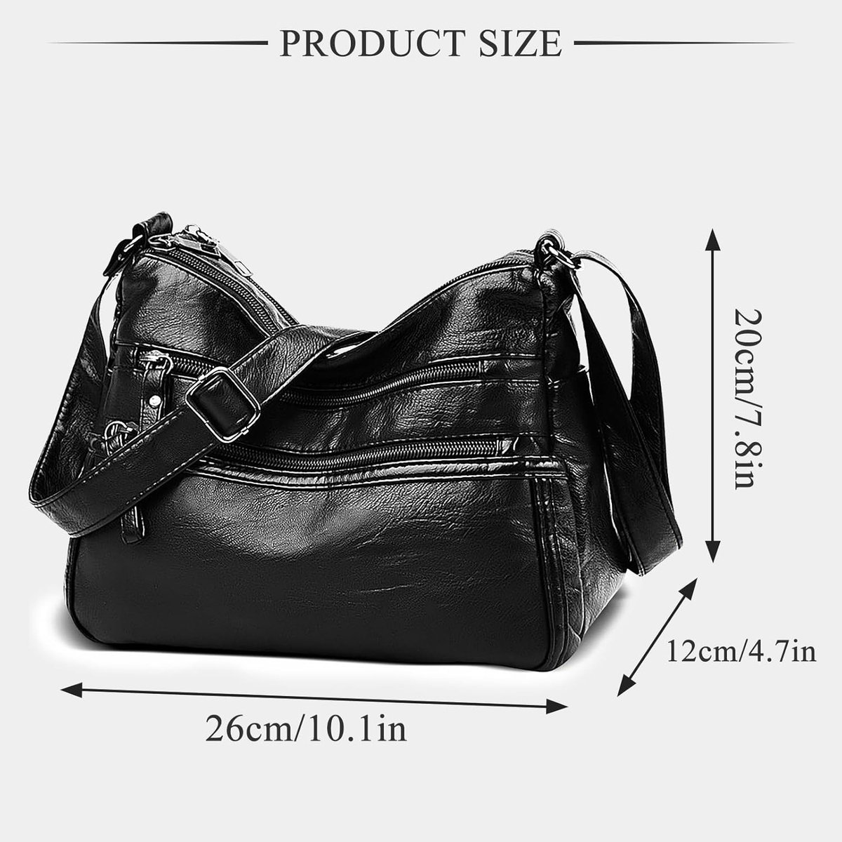 Schoudertas voor dames, groot, met 5 zakken met ritssluiting, crossbody bag voor dames, PU-leer, handtas met verstelbare schouderriem voor winkelen, reizen