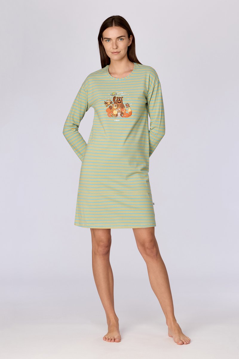 Woody slaapkleed meisjes/dames - blauw/groen gestreept - forest friends - 262-10-DZF-Z/911 - maat S
