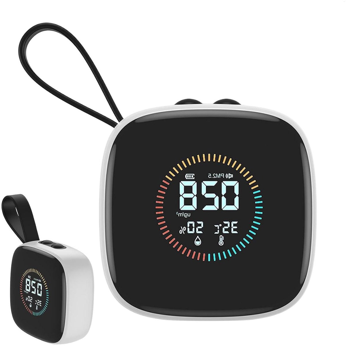 Luchtkwaliteit Monitor - Luchtkwaliteit Tester - Binnen Lucht Meten - Draagbaar LED Display - 7 x 7 x 3.2 cm