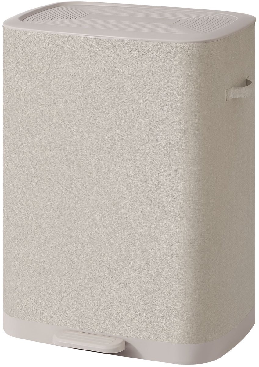 Wasmand met deksel - 2 compartimenten - Wassorteerder met pedaal - 56 x 40,5 x 75 cm - Lichtbeige