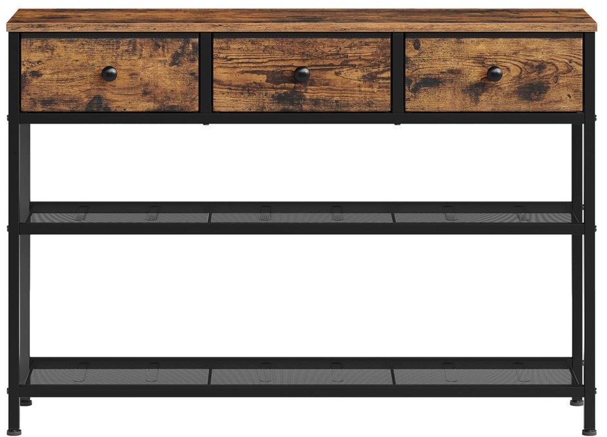 Consoletafel - Bijzettafel met 3 stoffen lades - 30 x 98,8 x 78,7 cm - Bruin