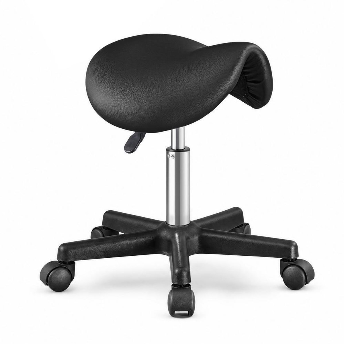 Zadelkruk - Ergonomische rolkruk van PU-leer - In hoogte verstelbaar - Zwart