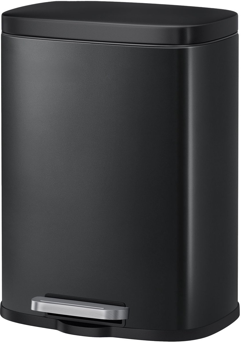 Afvalbak van 12 liter - Pedaalemmer met binnenemmer en soft-close mechanisme - Keukenafvalbak van staal - 38,4 x 28,6 x 25,2 cm - Zwart