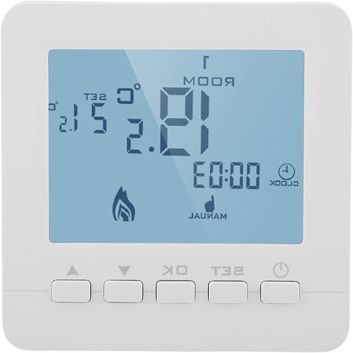 Digitale Thermostaat - Slimme Regelaar - Temperatuur Instellen - Kinderslot Functie - 8.6 x 8.6 cm - Wit
