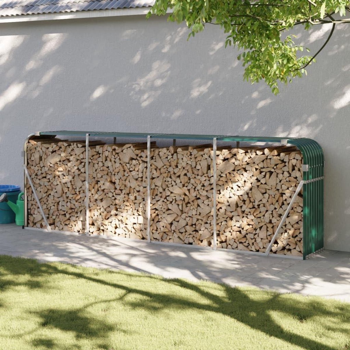 Brandhoutrek - Houtopslag Rek - Hout Opslaan - Verzinkt Staal - 300 x 45 x 100 cm - Groen