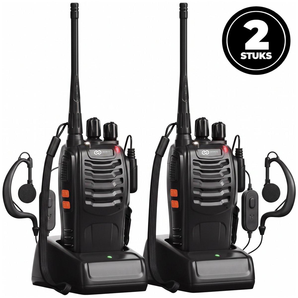 Infinity Goods Professionele Portofoon 2 Stuks - Walkie Talkie - 5km Bereik - LED Zaklamp - PMR 446 Mhz - Zwart