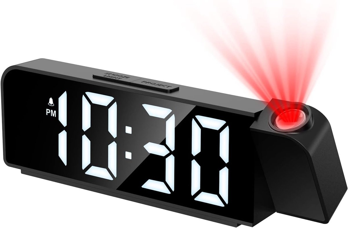SnelShoppen - Ankilo Projectiewekker met 7,9 Inch Groot LED-scherm, Stroomuitvalgeheugenfunctie, 180° Projectie, Perfect voor Thuis en Kantoor