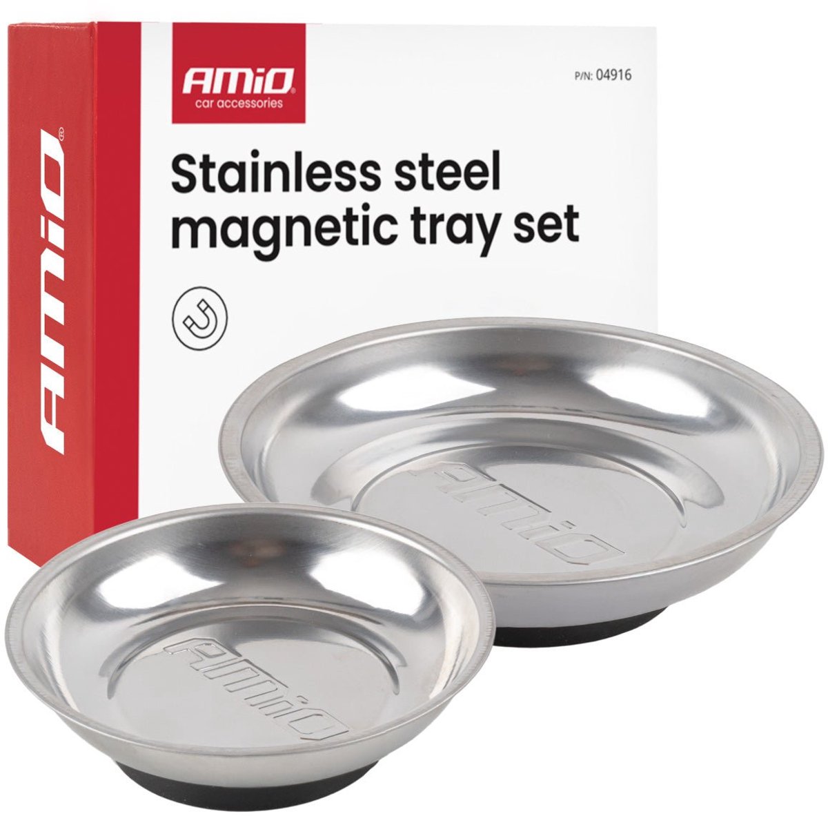 AMiO Magnetische Onderdelenbak Set RVS 110mm + 150mm Magneetschalen 2 stuks