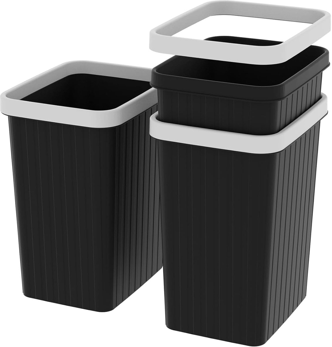 SnelShoppen - 3 Set Afvalmanden 8.2L - Vuilnisbakken, Prullenbakken voor Badkamer, Keuken, Thuiskantoor en Slaapkamer - Zwart, Compact en Stijlvol