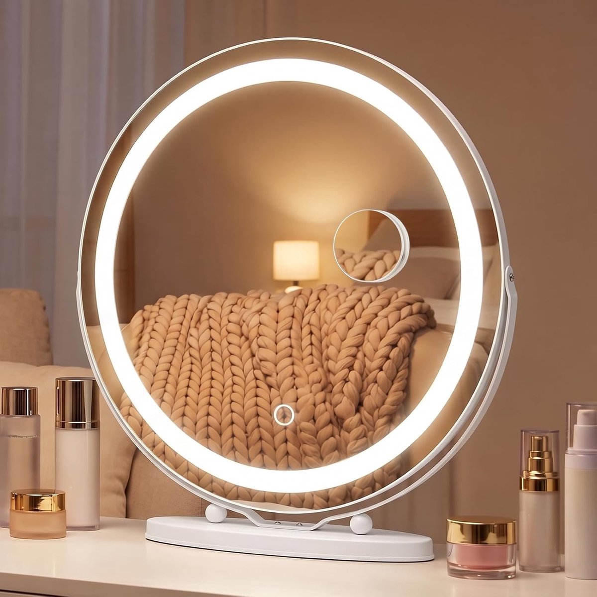 Hollywood Make-upspiegel - Ronde Spiegel - Dimbare LED Verlichting - 10x Vergroting - Voor Slaapkamer en Kleedkamer