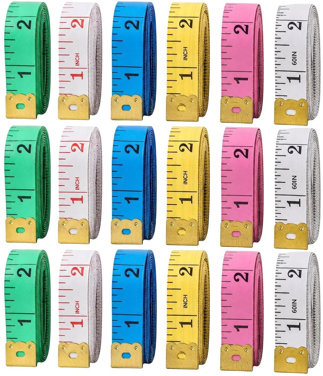 Dubbele Meetlinten voor Naaien, 18 Stuks in 6 Kleuren, 60 inch/150 cm | Flexibel en Zacht PVC Meetlint voor Lichaamsmetingen, Taille, Heupen en Armen, Universeel Gebruik
