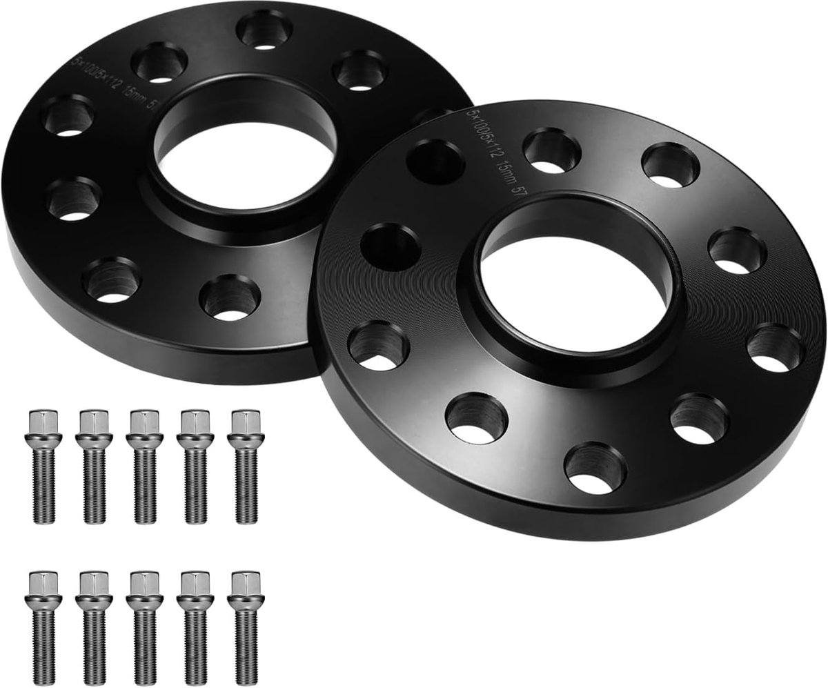 Spoorverbredder, 2 x 15 mm afstandsschijven, set, LK: 5x100&5x112mm NLB:57.1, 30 mm spoorverbreders met 10 stuks wielbouten M14 x 1,5 x 45 mm