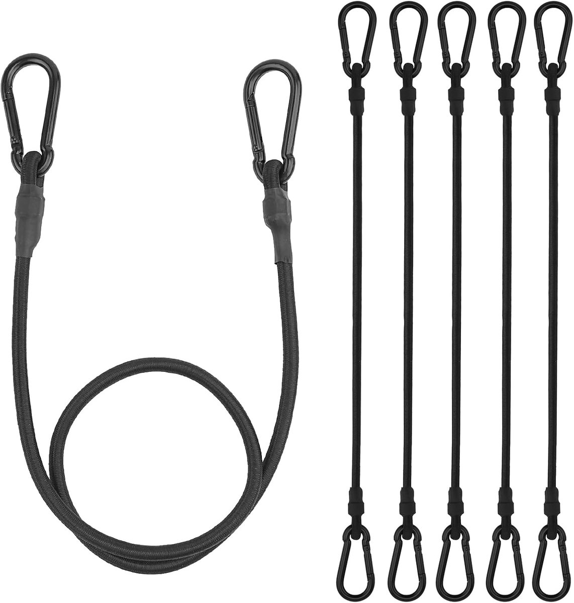 Spanrubber met karabijnhaak, expander met karabijnhaak, 100 cm, 6 stuks bagagespanners, rubberen spanners met haken, zwart.