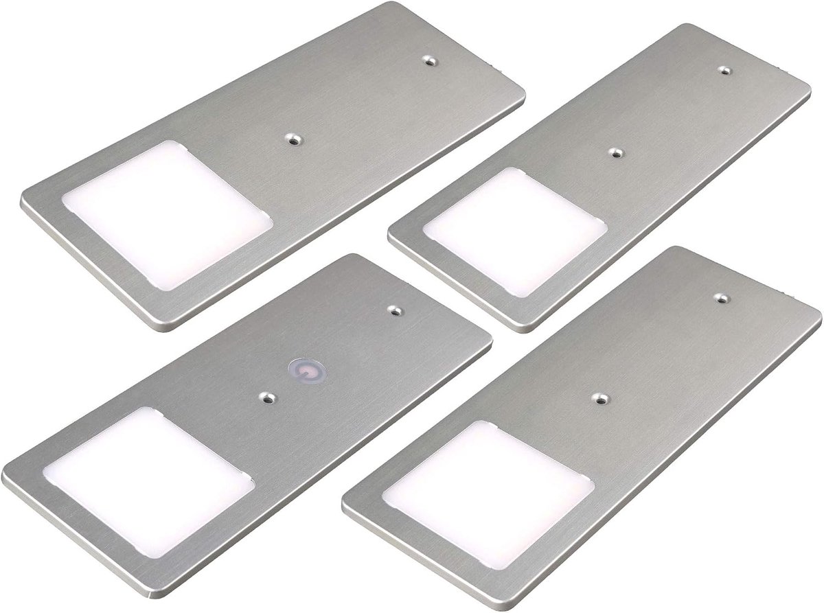 kalf | LED onderbouwlampen zilver 5W - zeer vlakke keukenlamp met touch-dimfunctie inbouwspot inbouwspot, keuze: 4er set neutraal wit